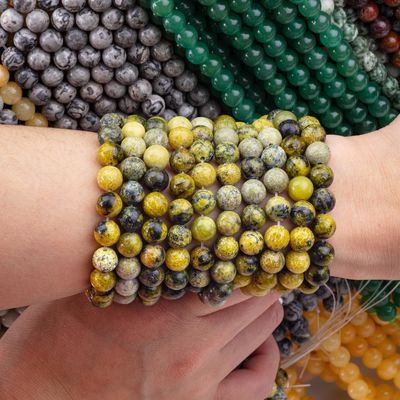 Đá quý đánh bóng 6mm 8mm hạt Howlite màu vàng để làm thủ công
