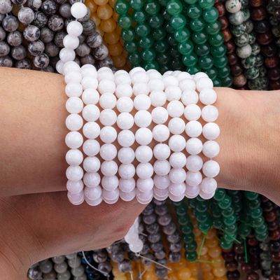White Jade Loose Bead Strands Semi Precious Stone Natural Crystal Gemstone cho việc làm đồ trang sức DIY