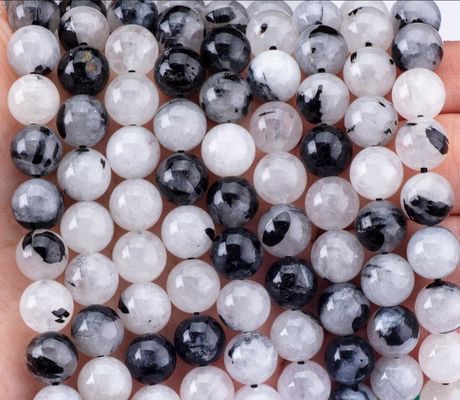 Loose Bead Strands Đen Rutilated Quartz Semi Precious Stone Đá quý tinh thể tự nhiên Đá quý để làm đồ trang sức DIY