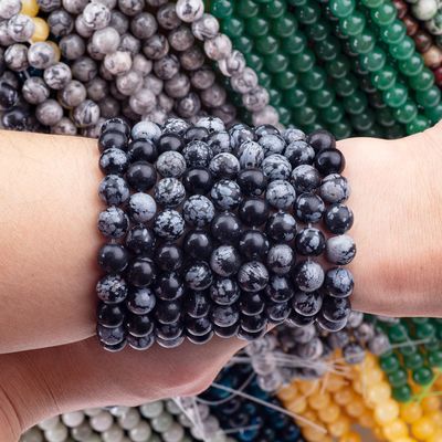 8mm Black Snowflake Obsidian đá quý hạt chữa bệnh đá tinh thể hạt cho đồ trang sức làm