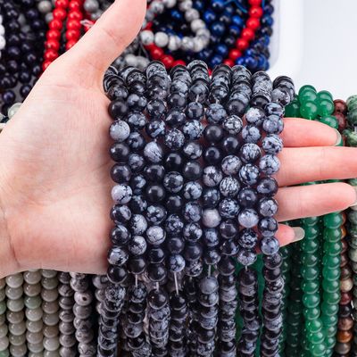 8mm Black Snowflake Obsidian đá quý hạt chữa bệnh đá tinh thể hạt cho đồ trang sức làm