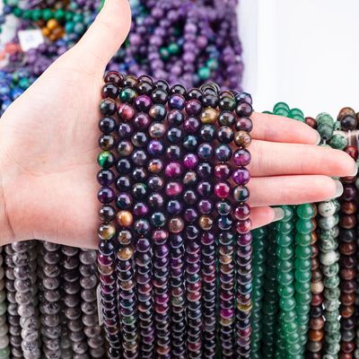 Đá quý tinh thể tự nhiên Rainbow Tiger's Eye Loose Bead Strands Đá quý bán để làm đồ trang sức DIY
