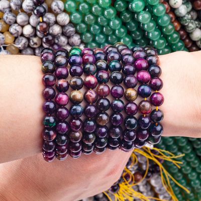 Đá quý tinh thể tự nhiên Rainbow Tiger's Eye Loose Bead Strands Đá quý bán để làm đồ trang sức DIY