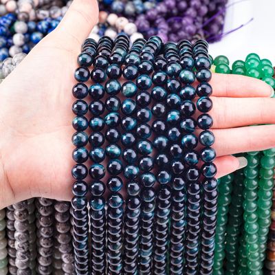 Natural Crystal Gemstone Ink Blue Tiger's Eye Loose Bead Strands Semi Precious Stone cho việc làm đồ trang sức DIY