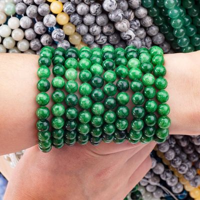 Đá ngọc màu xanh lá cây 8MM vòng lỏng hạt đá quý hạt cho làm đồ trang sức DIY