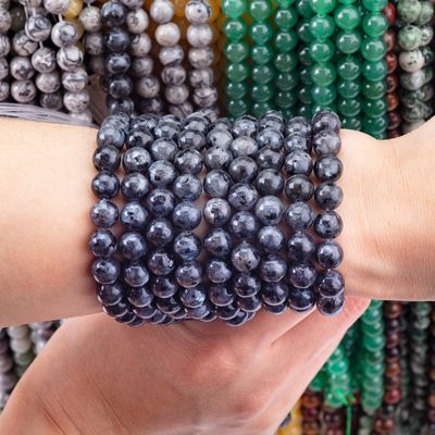 Đá quý tinh thể tự nhiên Đá đá đen Labradorite Vòng hạt lỏng Semi đá quý để làm đồ trang sức DIY