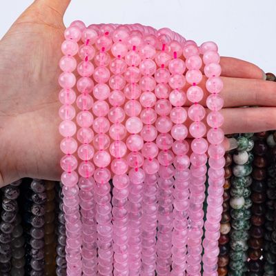Đá quý tinh thể tự nhiên Rose Quartz Loose Bead Strands Đá bán quý để làm đồ trang sức DIY