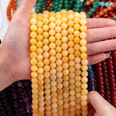 Cream Yellow Jade Natural Crystal Gemstone Loose Bead Strands Semi Precious Stone để làm đồ trang sức DIY