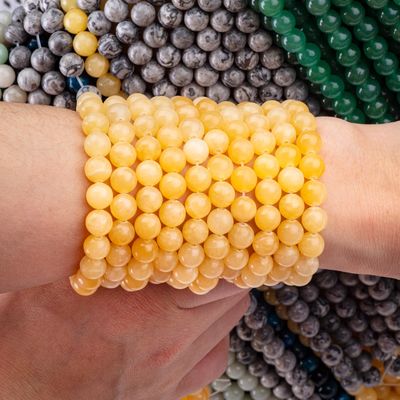Cream Yellow Jade Natural Crystal Gemstone Loose Bead Strands Semi Precious Stone để làm đồ trang sức DIY