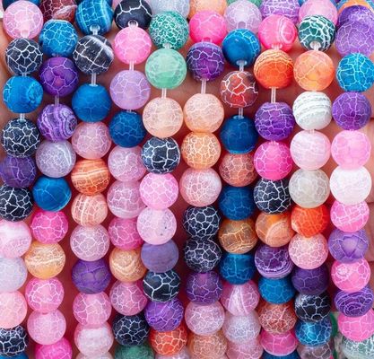 Rainbow Weathered Agate Loose Bead Strands Semi Precious Stone Matt Frosted Cracked Agate để làm đồ trang sức DIY