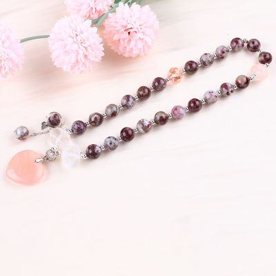 Hoa đậu hoa Tourmaline Rose Quartz Heart Dangle Charm Stretch Double Layer Bead Bracelet