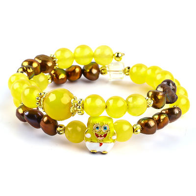 Chữa bệnh tinh thể thực vàng Chalcedony và màu cà phê ngọc trai nước ngọt với Spongebob phim hoạt hình vòng tay quyến rũ