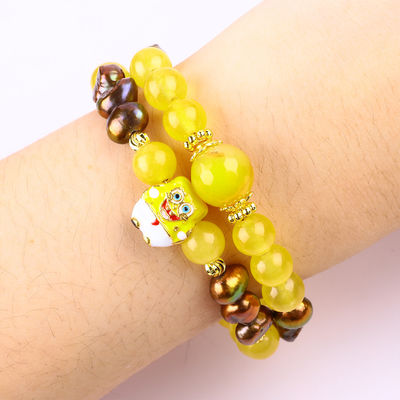 Chữa bệnh tinh thể thực vàng Chalcedony và màu cà phê ngọc trai nước ngọt với Spongebob phim hoạt hình vòng tay quyến rũ