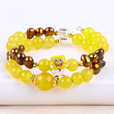 Chữa bệnh tinh thể thực vàng Chalcedony và màu cà phê ngọc trai nước ngọt với Spongebob phim hoạt hình vòng tay quyến rũ