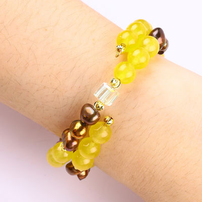 Chữa bệnh tinh thể thực vàng Chalcedony và màu cà phê ngọc trai nước ngọt với Spongebob phim hoạt hình vòng tay quyến rũ