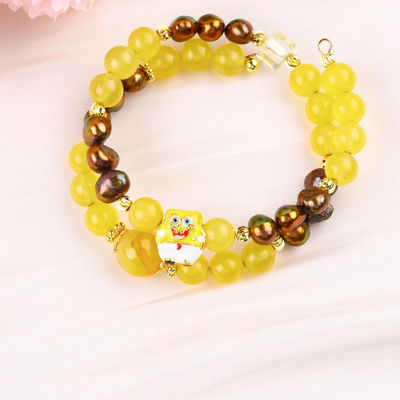 Chữa bệnh tinh thể thực vàng Chalcedony và màu cà phê ngọc trai nước ngọt với Spongebob phim hoạt hình vòng tay quyến rũ