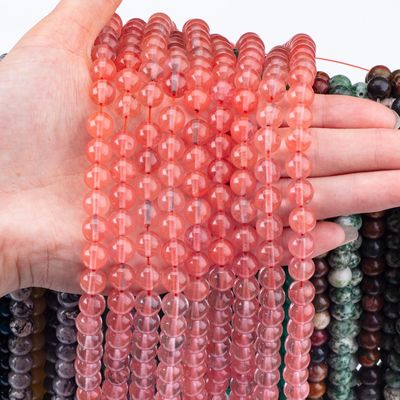 Rose Cherry Quartz Loose Bead Strands Semi Precious Stone Dưa hấu Quartz đỏ để làm đồ trang sức
