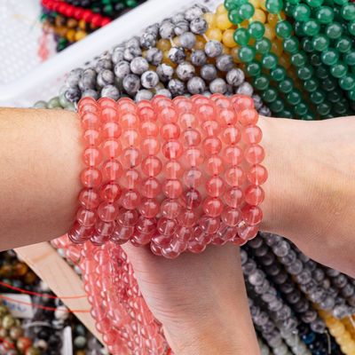 Rose Cherry Quartz Loose Bead Strands Semi Precious Stone Dưa hấu Quartz đỏ để làm đồ trang sức