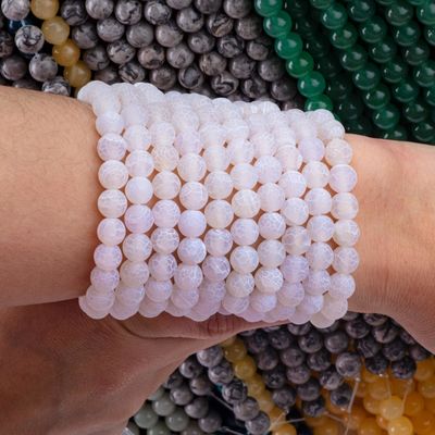 White Weathered Agate Loose Bead Strands Semi Precious Stone Matt Frosted Cracked Agate để làm đồ trang sức DIY