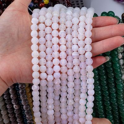 White Weathered Agate Loose Bead Strands Semi Precious Stone Matt Frosted Cracked Agate để làm đồ trang sức DIY
