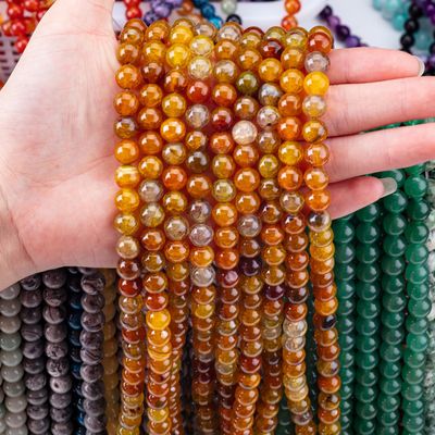 Tinh thần tự nhiên Đen màu vàng Dragon Agate 8MM Vòng lỏng hạt cho đồ trang sức thủ công và Keychain