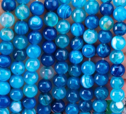 Blue Striped Agate Loose Bead Strands Semi Precious Stone cho việc làm đồ trang sức DIY