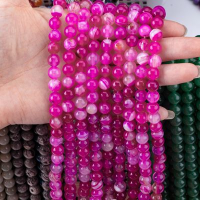 Fuchsia tự nhiên có sọc Agate sợi hạt lỏng cho việc làm đồ trang sức
