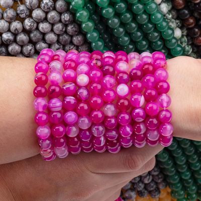 Fuchsia tự nhiên có sọc Agate sợi hạt lỏng cho việc làm đồ trang sức