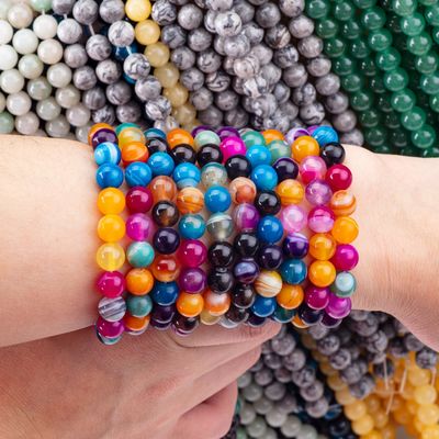 Rainbow Stripped Agate Loose Bead Strands Đá bán quý để làm đồ trang sức DIY