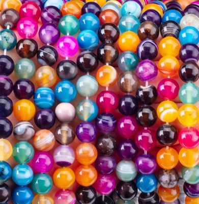 Rainbow Stripped Agate Loose Bead Strands Đá bán quý để làm đồ trang sức DIY