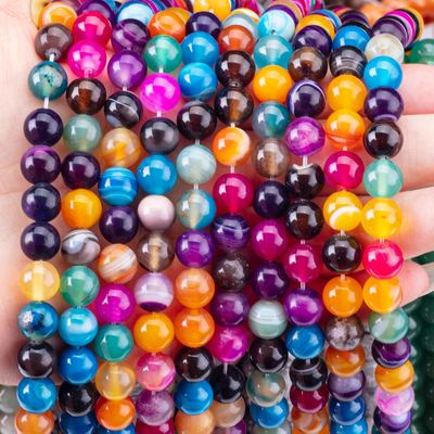Rainbow Stripped Agate Loose Bead Strands Đá bán quý để làm đồ trang sức DIY