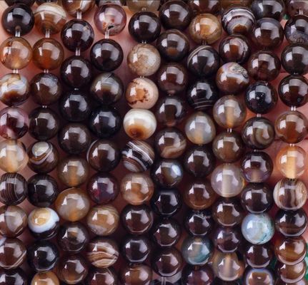 Coffee Stripped Agate Loose Bead Strands Semi Precious Stone để làm đồ trang sức DIY