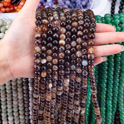 Coffee Stripped Agate Loose Bead Strands Semi Precious Stone để làm đồ trang sức DIY