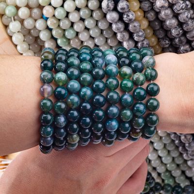 Vòng Moss Agate Bead 4mm Viên đá quý để làm đồ trang sức DIY