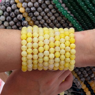 Màu vàng Agate Bầu trời tròn hạt bán quý lỏng dây hạt để làm đồ trang sức DIY