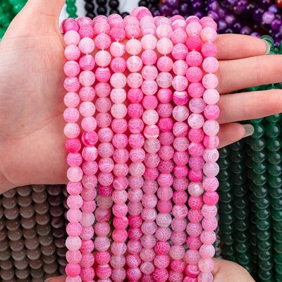 Fuchsia Agate Chất lượng cao Thẻ hạt lỏng Matt Frosted Cracked Agate Semi Precious Stone