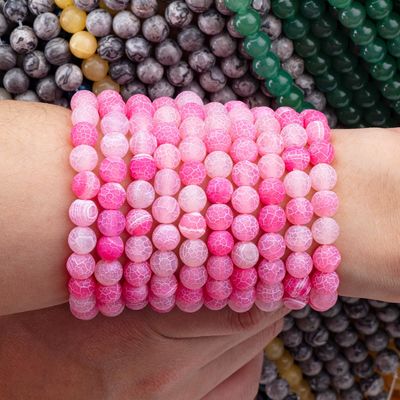 Fuchsia Agate Chất lượng cao Thẻ hạt lỏng Matt Frosted Cracked Agate Semi Precious Stone