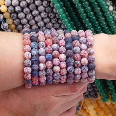 Dream Weathered Agate Loose Bead Strands Semi Precious Stone Matt Frosted Cracked Agate để làm đồ trang sức DIY