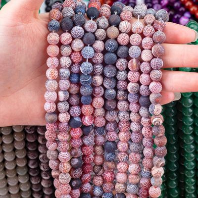Dream Weathered Agate Loose Bead Strands Semi Precious Stone Matt Frosted Cracked Agate để làm đồ trang sức DIY