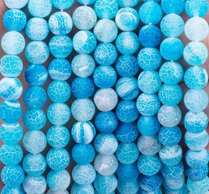 Blue Weathered Agate Loose Bead Strands Semi Precious Stone Matt Frosted Cracked Agate Cho việc làm đồ trang sức DIY