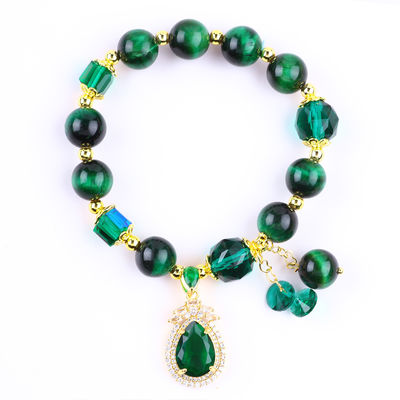 Chiếc vòng đeo tay Tiger Eye màu xanh lá cây 10mm với lớp phủ vàng đồng