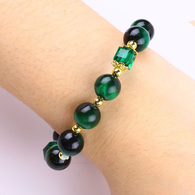 Chiếc vòng đeo tay Tiger Eye màu xanh lá cây 10mm với lớp phủ vàng đồng