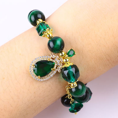 Chiếc vòng đeo tay Tiger Eye màu xanh lá cây 10mm với lớp phủ vàng đồng