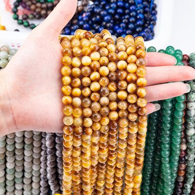 8mm Golden Tiger Eye Ngọc trai Ngọc trai Ngọc đá Crystal Ngọc phẩm làm đồ trang sức