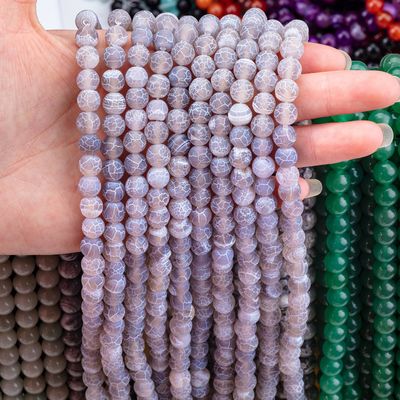 Xám Á-ga-tơ Chất thay đổi thời tiết Vòng hạt lỏng Semi Đá quý Matt Frosted Cracked Agate cho làm đồ trang sức DIY
