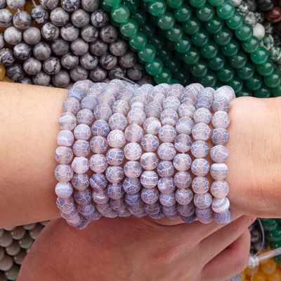 Xám Á-ga-tơ Chất thay đổi thời tiết Vòng hạt lỏng Semi Đá quý Matt Frosted Cracked Agate cho làm đồ trang sức DIY