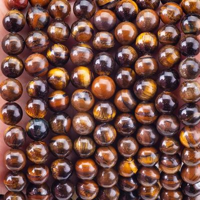8mm màu nâu Tiger Eye Ngọc trai Ngọc đá chữa bệnh Ngọc đá tinh thể để làm đồ trang sức