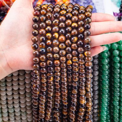 8mm màu nâu Tiger Eye Ngọc trai Ngọc đá chữa bệnh Ngọc đá tinh thể để làm đồ trang sức