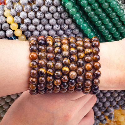 8mm màu nâu Tiger Eye Ngọc trai Ngọc đá chữa bệnh Ngọc đá tinh thể để làm đồ trang sức