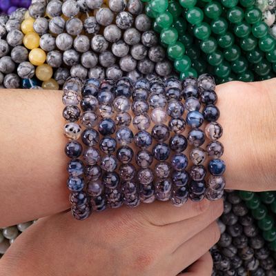 Black Dragon Veins Agate Loose Bead Strands Semi Precious Stone để làm đồ trang sức DIY